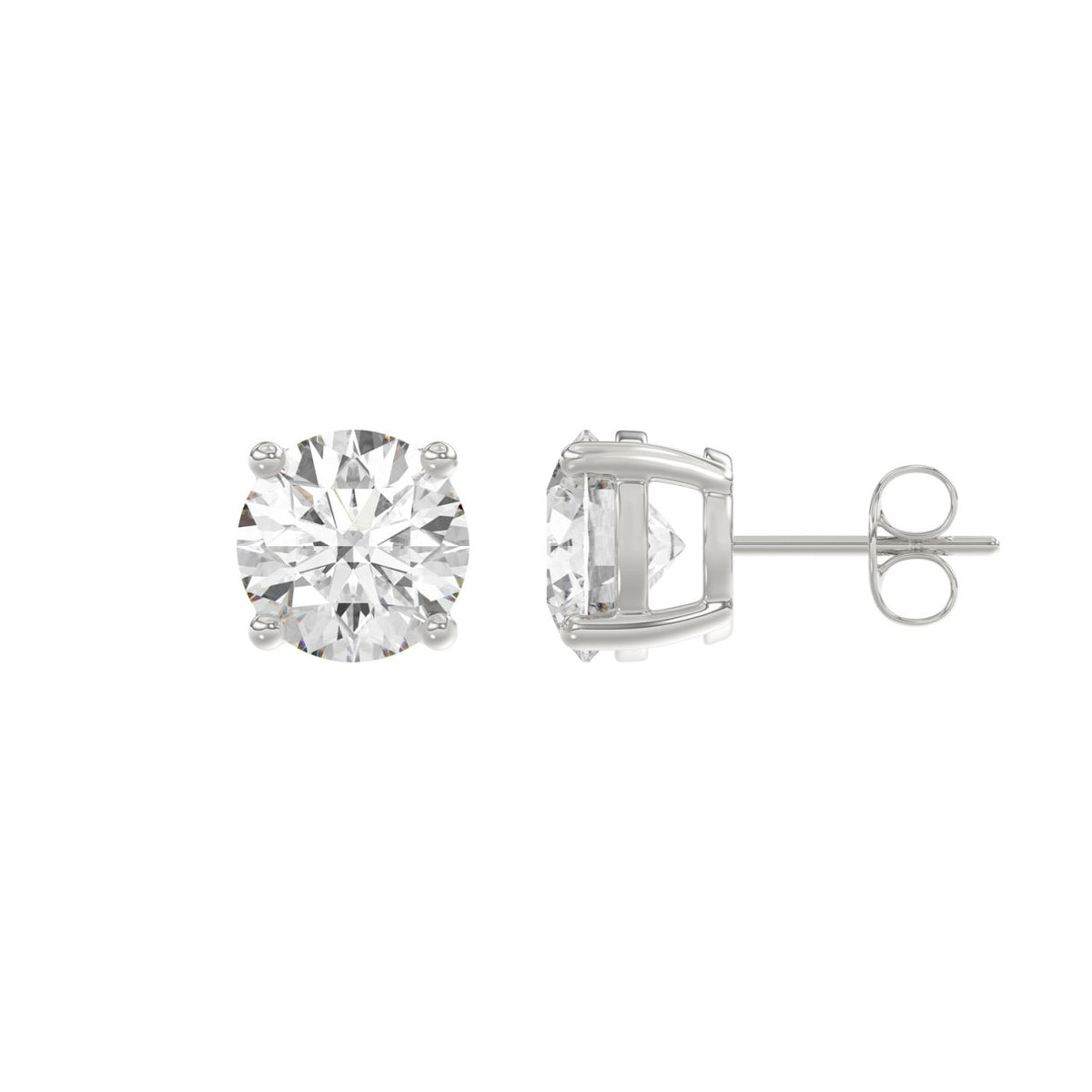 4-Prong Basket Round Brilliant Diamond Stud Earrings 4 ct