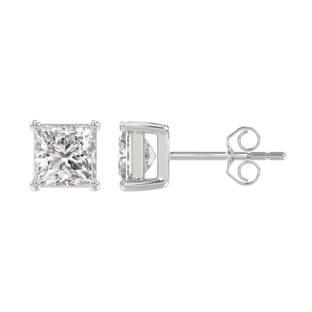 4-Prong Basket Princess Diamond Stud Earrings 3 ct