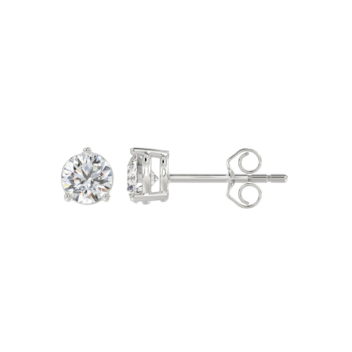 3-Prong Basket Round Brilliant Diamond Stud Earrings 1 ct