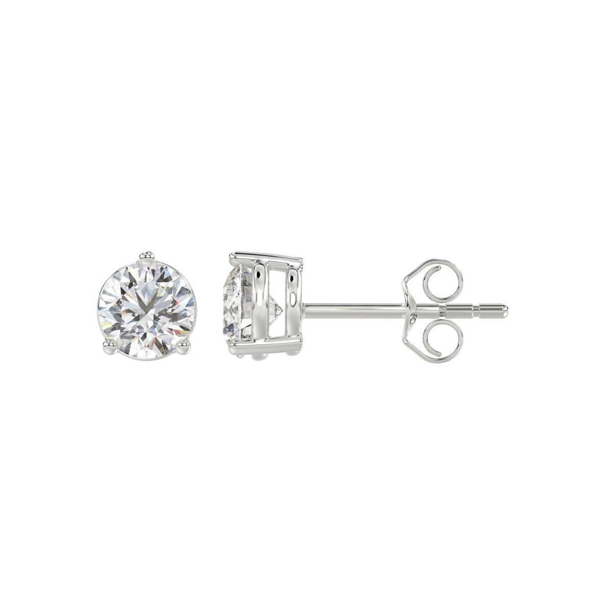 3-Prong Basket Round Brilliant Diamond Stud Earrings 1.5 ct