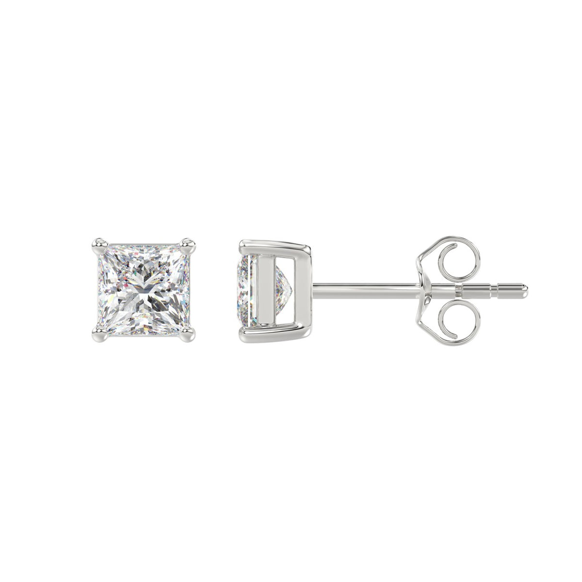 4-Prong Basket Princess Diamond Stud Earrings 1.5 ct