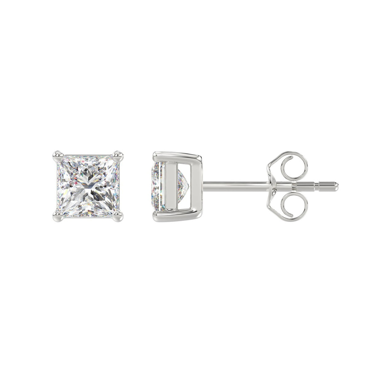 4-Prong Basket Princess Diamond Stud Earrings 2 ct