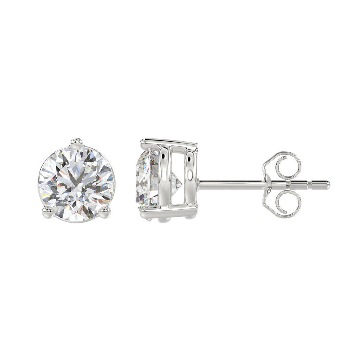3-Prong Basket Round Brilliant Diamond Stud Earrings 4 ct