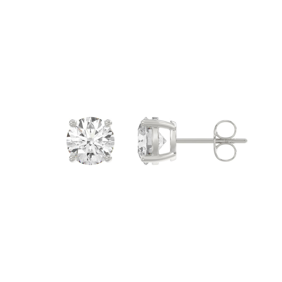 4-Prong Basket Round Brilliant Diamond Stud Earrings 2 ct