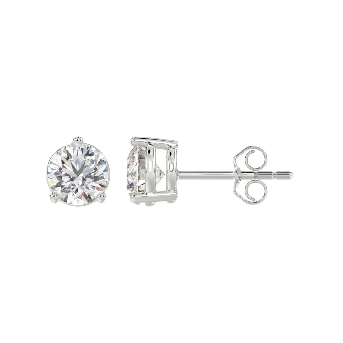 3-Prong Basket Round Brilliant Diamond Stud Earrings 2.5 ct