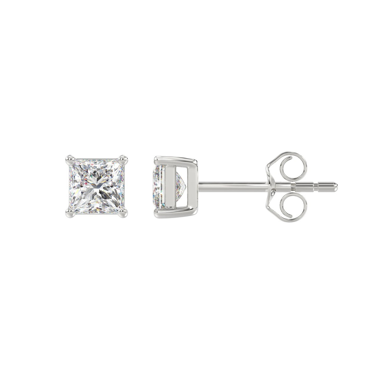 4-Prong Basket Princess Diamond Stud Earrings 1 ct