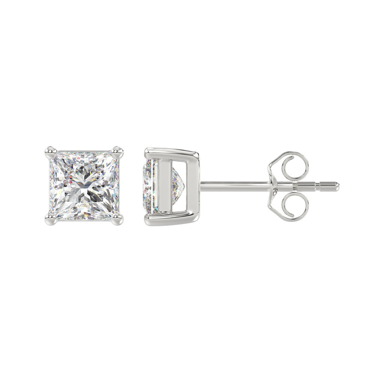 4-Prong Basket Princess Diamond Stud Earrings 2.5 ct