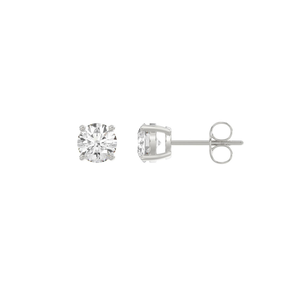 4-Prong Basket Round Brilliant Diamond Stud Earrings 1 ct