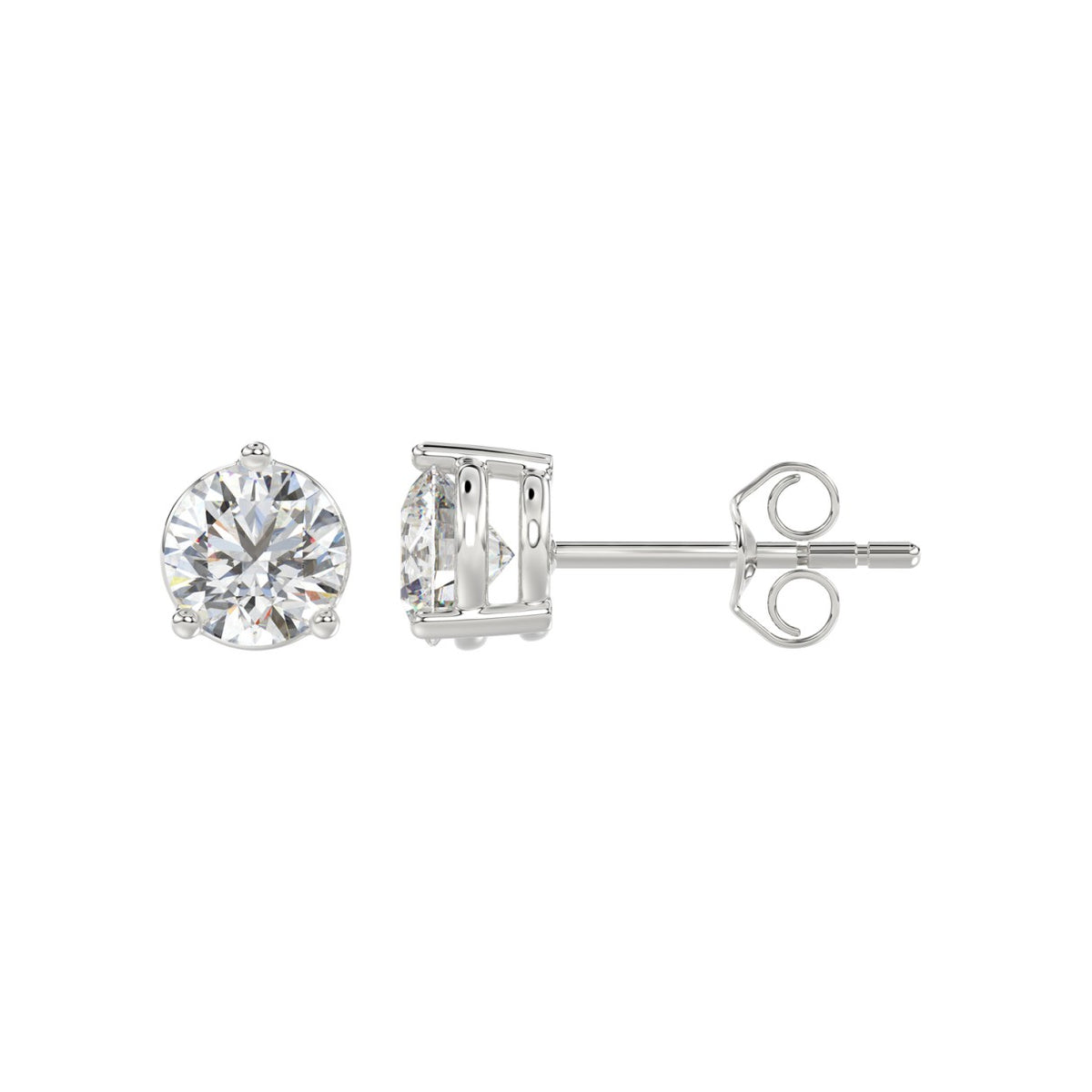 3-Prong Basket Round Brilliant Diamond Stud Earrings 2 ct