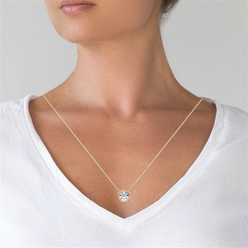 2.00 CTW AGI Certified Round Brilliant Lab Grown Diamond Bezel Pendant in 14K White or Yellow Gold